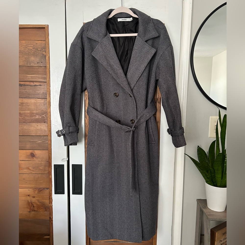 JustFab Herringbone Trench Coat